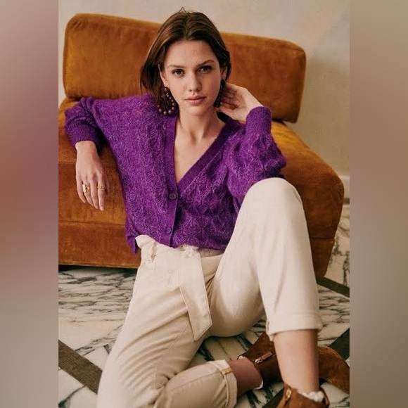 Sézane Marlow Fancy Knit Cardigan in Violet Flash Size M